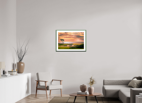 Fine art print of the famous green along Pebble Beach 17-mile Road, capturing the beauty of the Monterey Peninsula.
