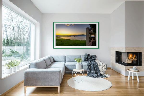 Stunning view of the Sunrise at Pebble Beach Golf Links, overlooking the 18th green and the Pacific Ocean.