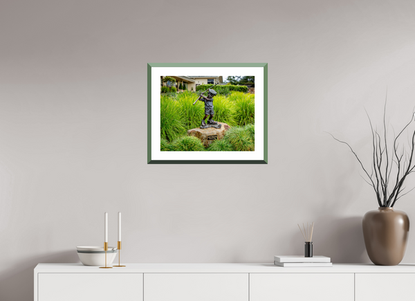 Bronze statue of Walter at Pebble Beach, embodying the spirit of "Just Like Dad" in golf. Perfect for golf enthusiasts.
