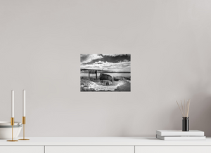 Black-and-white photo showcasing the Grand Haven Harbor Navigation Project, emphasizing Michigan's lakeshore beauty.