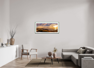 Stunning sunset on 17-mile Drive in Pebble Beach, showcasing the beautiful coastline in a fine art print.