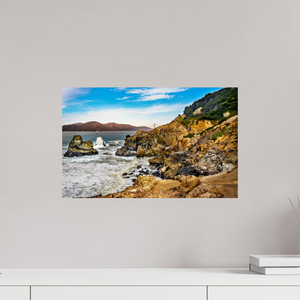 Breathtaking fine art print capturing The Golden Gate Straits - Coastal Majesty with rugged cliffs and Pacific beauty.