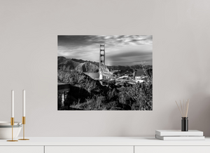 Stunning black-and-white view of the Golden Gate Bridge in "Monochrome Majesty: The Golden Gate Reimagined."