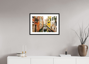 Venice canal scene showcasing vibrant buildings, perfect for your home with "Delivery Enroute" decor.