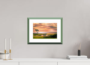 Stunning fine art print of Pebble Beach 17-mile Road at sunset, showcasing the beauty of Monterey Peninsula.