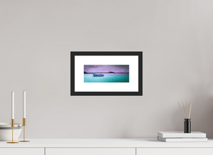 Boats moored in a Caribbean harbor highlight the serene Aftermath in the Harbor scene. Perfect for coastal decor.