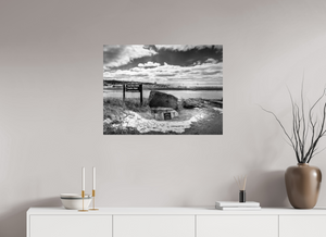 Striking black-and-white photo highlighting the Grand Haven Harbor Navigation Project along Michigan's scenic lakeshore.