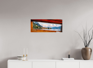 A stunning view through a window on a boat, showcasing Lake Como's beauty—A Window into Lake Como.