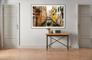 Canal view in Venice, Italy, showcasing the essence of travel with "Delivery Enroute" decor.