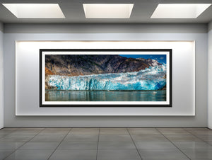 Breathtaking view of Sawyer Glacier, Alaska, showcasing majestic ice formations and vibrant blue hues.