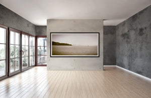 Experience the iconic San Francisco Skyline beautifully framed in a modern living space, highlighting urban tranquility.